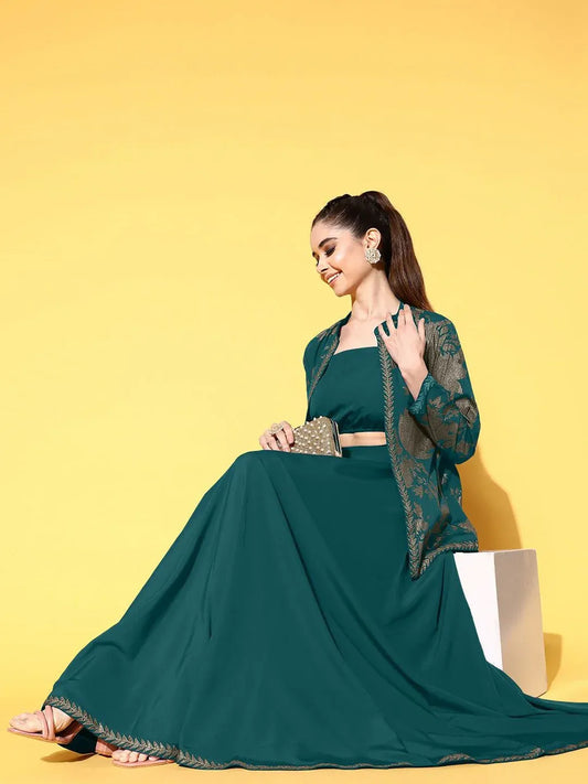 Stylish Printed Top & Jacket With Skirt - Co-ord Set