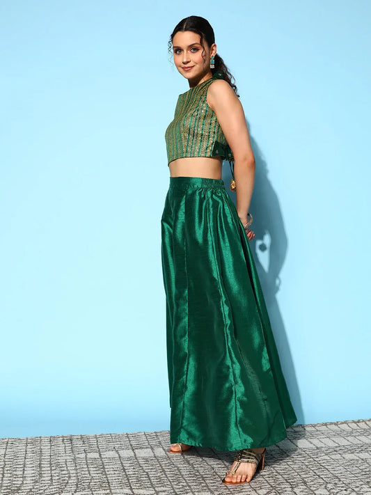 Green & Gold-Toned Printed Co-ords