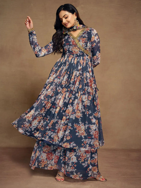 Floral Printed Chiffon Function Wear Palazzo Suit