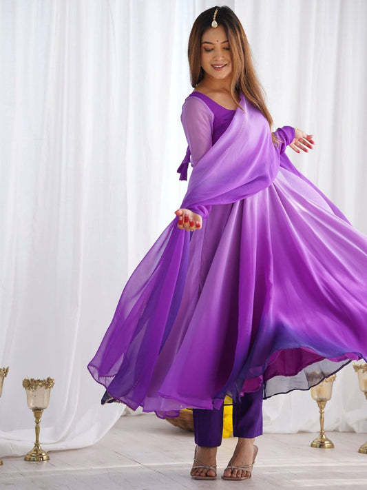 Awesome Purple Shaded Georgette Casual Wear Anarkali Suit With Dupatta