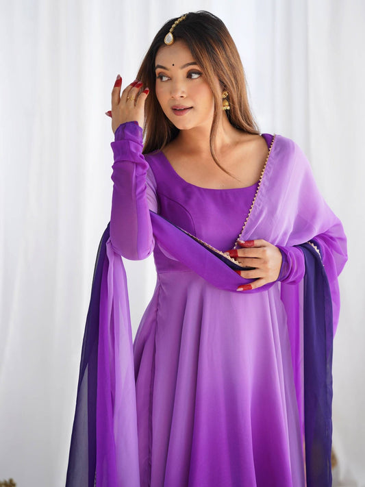Awesome Purple Shaded Georgette Casual Wear Anarkali Suit With Dupatta
