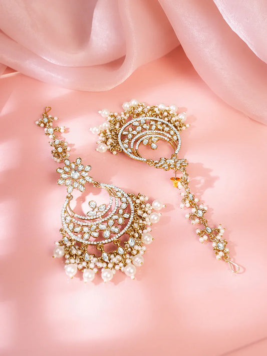 Pearl Cluster Kundan Chandbali with Ear Chain