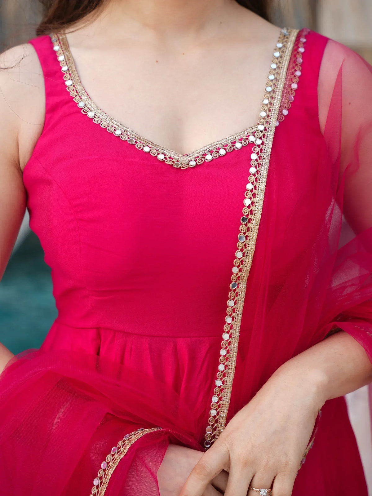 Chanderi Silk Lace Work Festive Wear Anarkali Suit