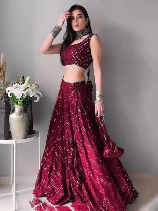 Embellished Sequined Semi-Stitched Lehenga & Blouse With Dupatta