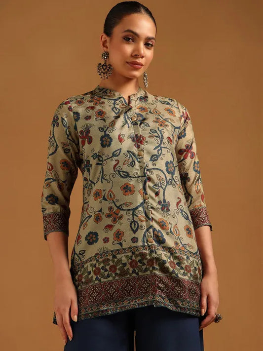 Mandarin Collar Printed Ethnic Tunic