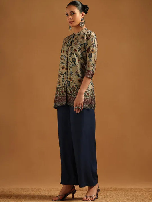 Mandarin Collar Printed Ethnic Tunic