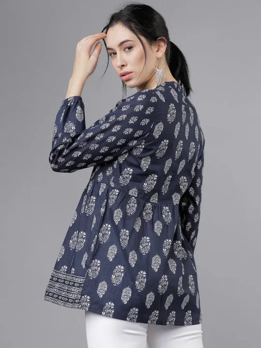 Women Navy Blue & White Printed Tunic