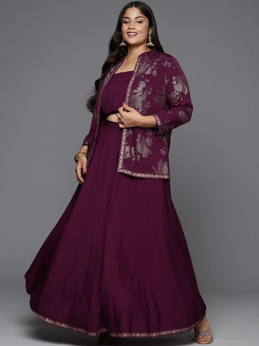 Plus size printed top and jacket with skirt co-ord set for women, view 3