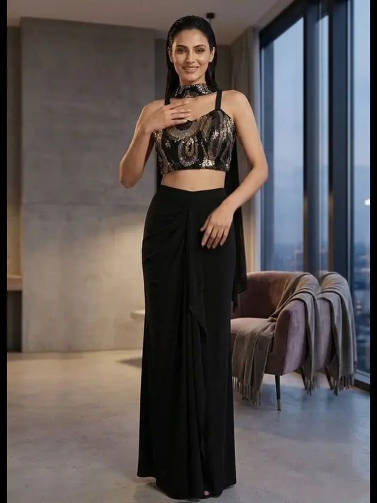 Lycra Black Designer Premium Ensemble Skirt Set Partywear