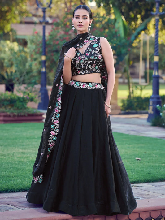 Graceful Black Embroidered Organza Party Wear Lehenga Choli