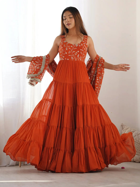 Embroidered Georgette Anarkali Gown With Dupatta