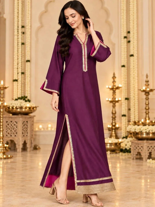 Purple Solid Embellished Gotta Patti Ankle Length Kurta