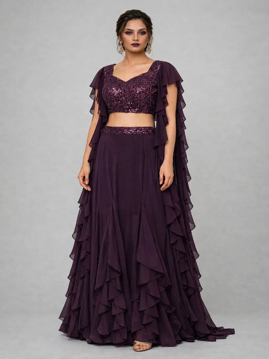 Embellished Indo-Western Women Crop Top Skirt Set
