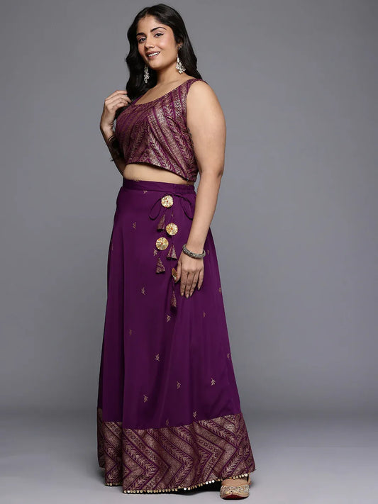 Plus Size Printed Sequined Detail Foil Print Lehenga Choli With Dupatta