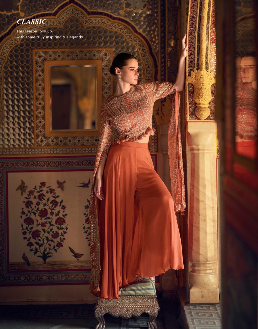 Rust Orange Embroidered Kurta Palazzo Set with Elegant Detailing