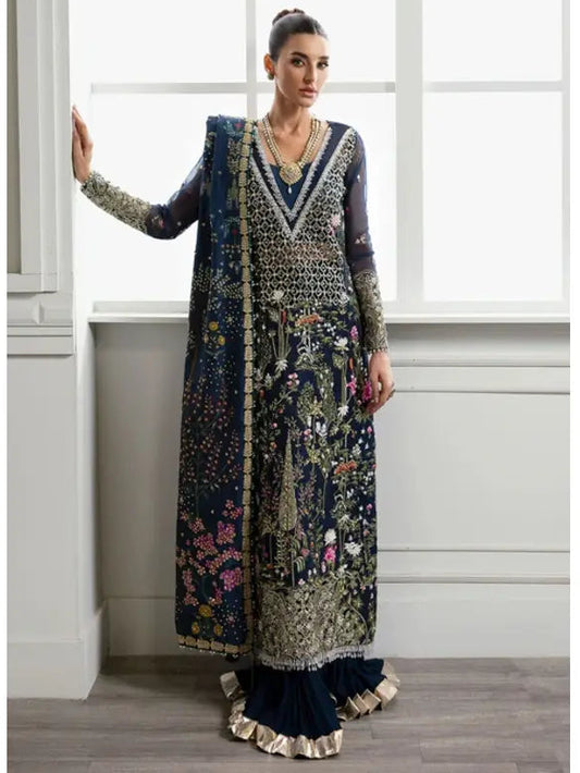 Midnight Blue Ghaara Embroidered Organza Suit