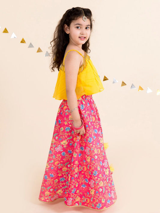 Girls Coral & Yellow Ready to Wear Lehenga Choli