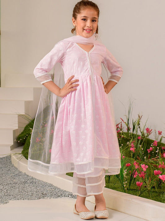 Girls Ethnic Motifs Printed Regular Pure Cotton Kurta with Trousers & Dupatta