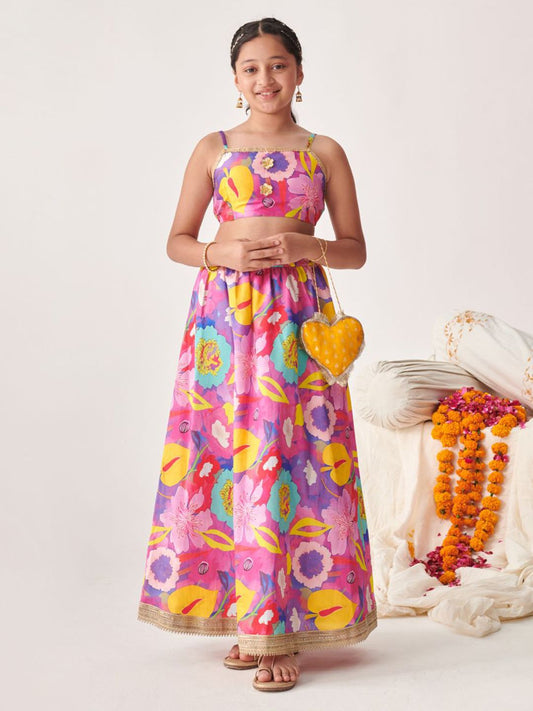 Girls Floral Printed Ready to Wear Lehenga