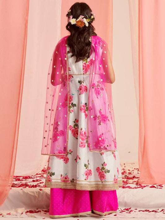 Girls Floral Printed Regular Gotta Patti Kurta with Palazzos & With Dupatta