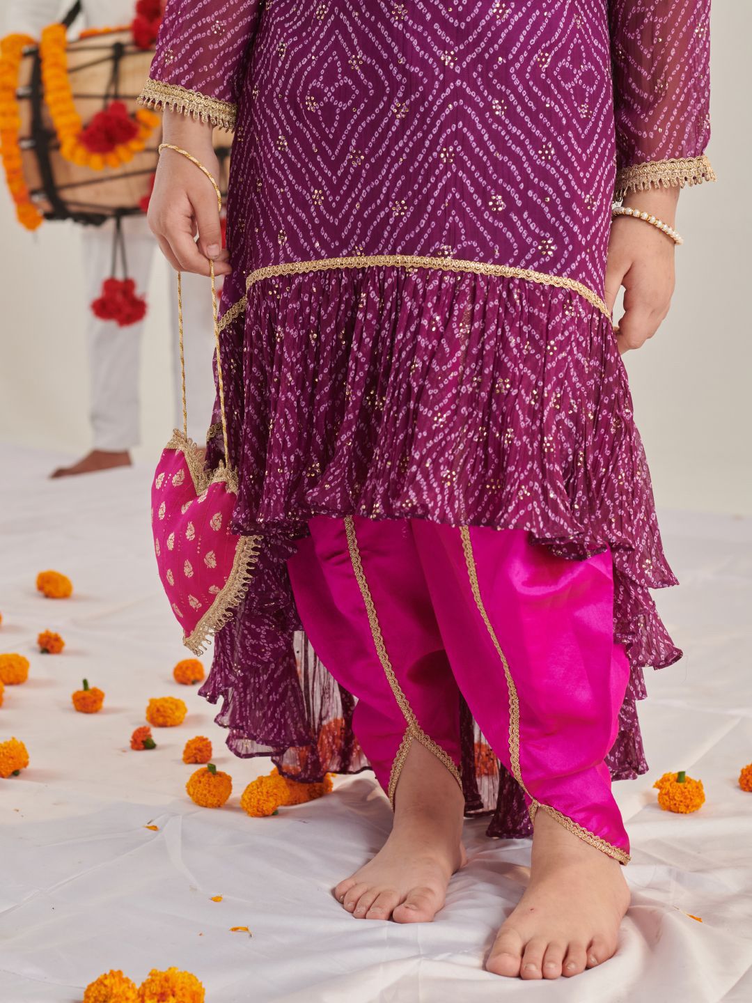 Girls Floral Printed Regular Kurta with Dhoti Pants