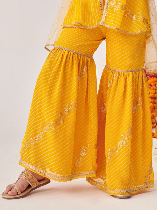 Girls Printed Regular Sequinned Kurta Sharara With Dupatta