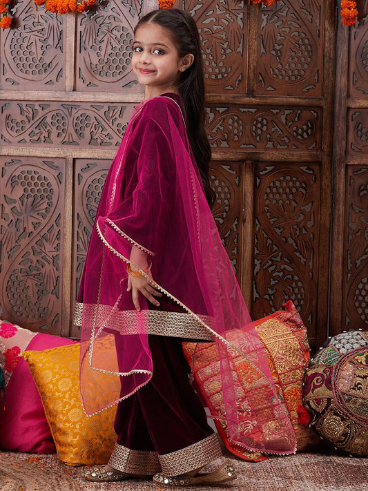 Girls Regular Gotta Patti Velvet Kurta with Salwar & With Dupatta