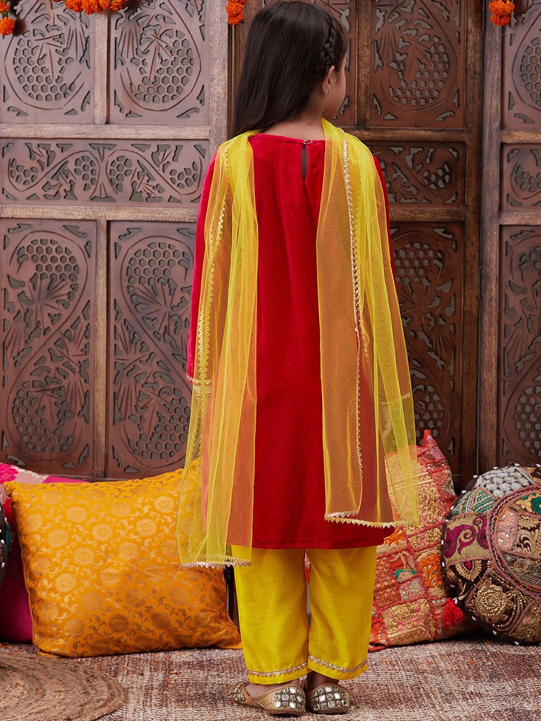 Girls Regular Gotta Patti Velvet Kurta with Salwar & With Dupatta