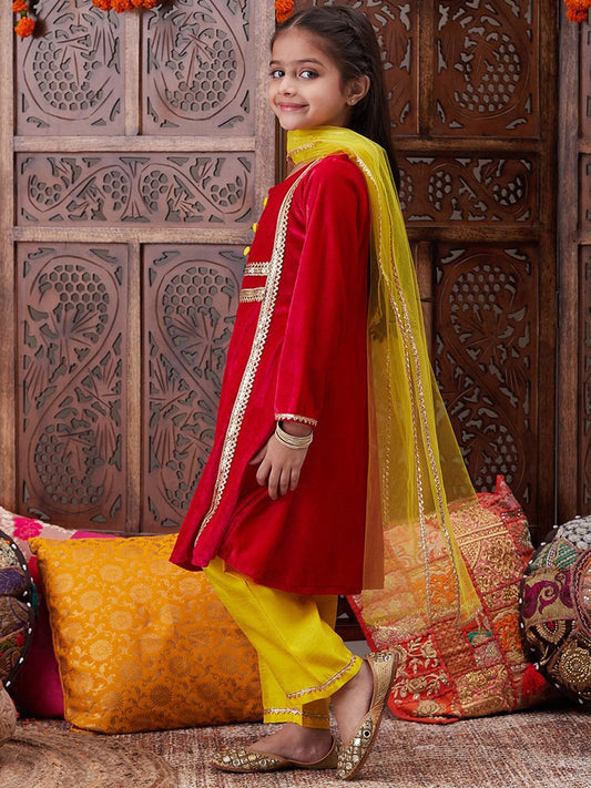 Girls Regular Gotta Patti Velvet Kurta with Salwar & With Dupatta