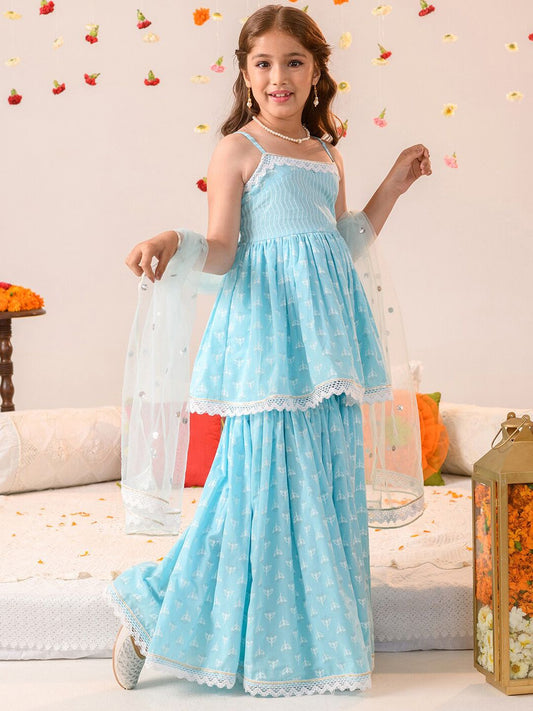 Girls Regular Pure Cotton Kurti & Sharara With Dupatta