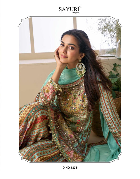 Sea Green Heavy Embroidered Kurta Sharara Set with Designer Dupatta