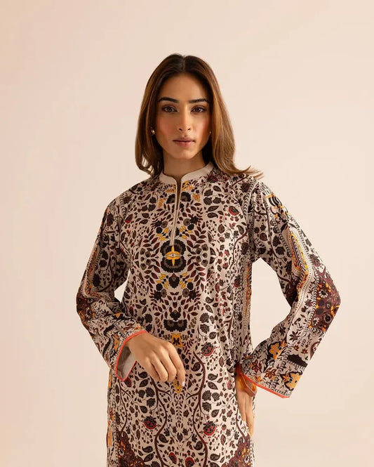 Beige Vintage Ornate Printed Co-Ord Set