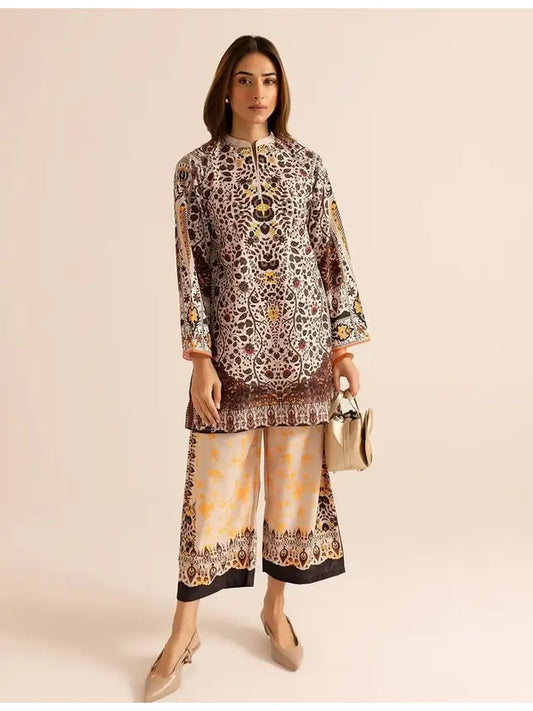 Beige Vintage Ornate Printed Co-Ord Set