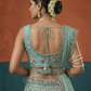 Seagreen - Chinon Sequins, Moti, Mirror and Thread Embroidered Semi-Stitched Lehenga