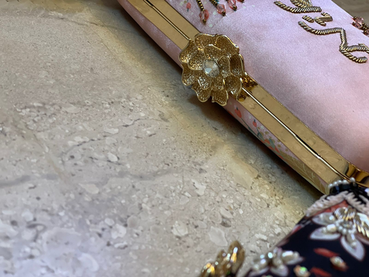 Customised Floral Embroidered Clutch with Flower Knob