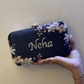 Customised Floral Embroidered Clutch with Flower Knob