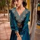 Precious Teal Blue Embroidered Silk Party Wear Crop Top Lehenga