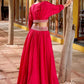 Amazing Pink Thread Embroidered Silk Sangeet Wear Crop Top Lehenga