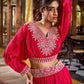 Amazing Pink Thread Embroidered Silk Sangeet Wear Crop Top Lehenga