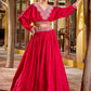 Amazing Pink Thread Embroidered Silk Sangeet Wear Crop Top Lehenga