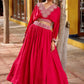 Amazing Pink Thread Embroidered Silk Sangeet Wear Crop Top Lehenga