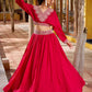 Amazing Pink Thread Embroidered Silk Sangeet Wear Crop Top Lehenga