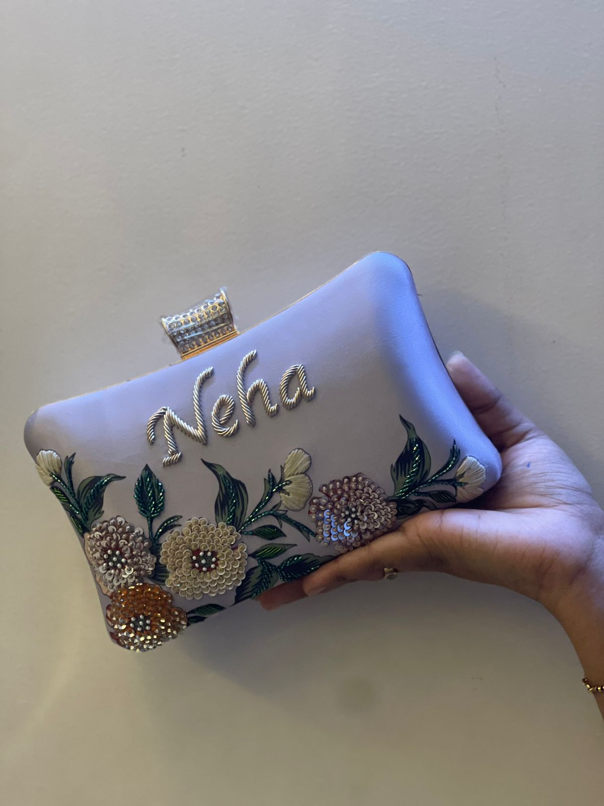 Customised Floral Embroidered Clutch