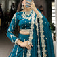 Magnificent Teal Blue Embroidered Vichitra Silk Engagement Wear Lehenga Choli
