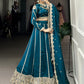 Magnificent Teal Blue Embroidered Vichitra Silk Engagement Wear Lehenga Choli