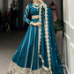 Magnificent Teal Blue Embroidered Vichitra Silk Engagement Wear Lehenga Choli