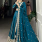 Magnificent Teal Blue Embroidered Vichitra Silk Engagement Wear Lehenga Choli