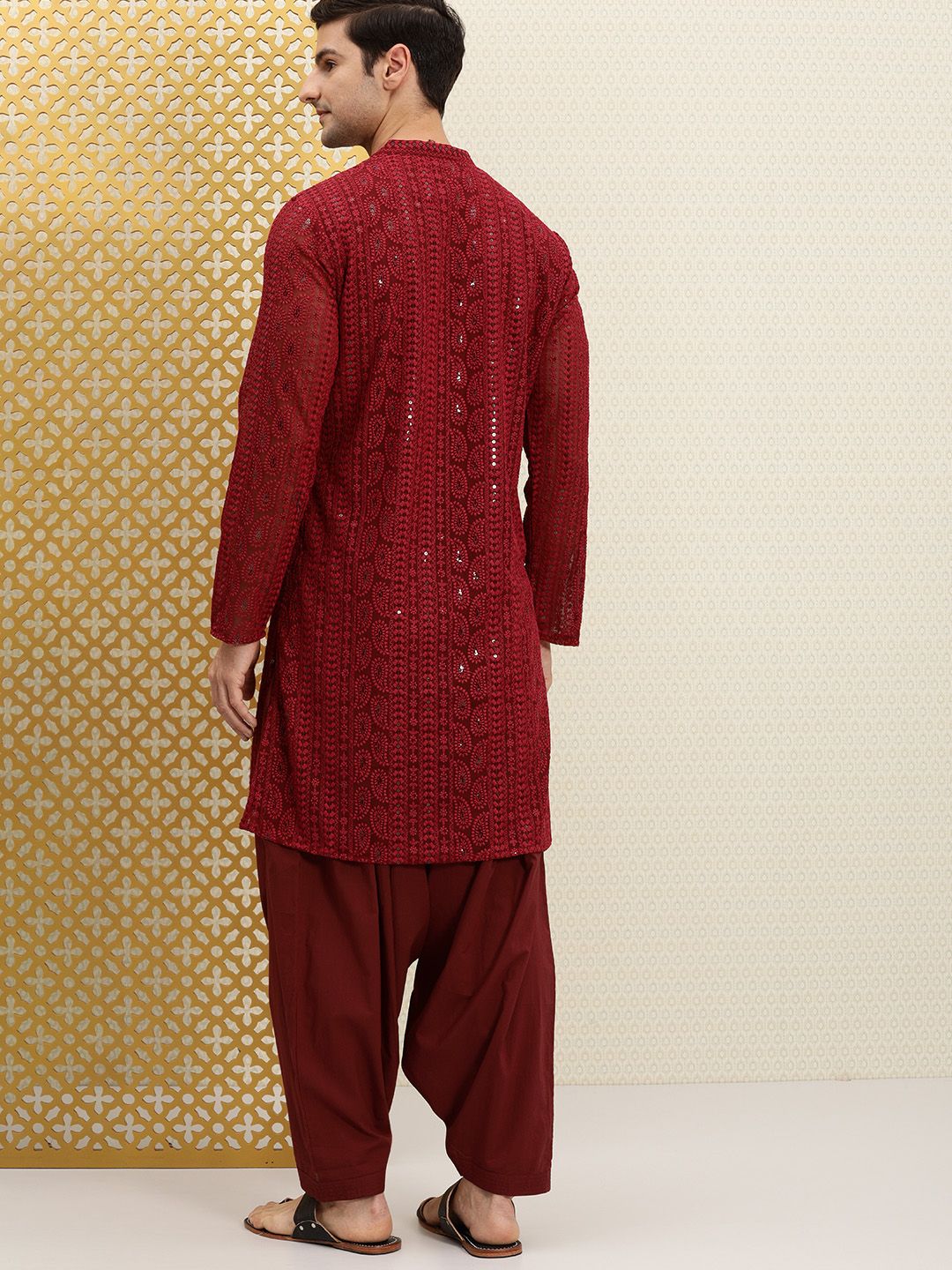 Men Maroon Paisley Regular Jashn Kurta with Patiala - House of Pataudi