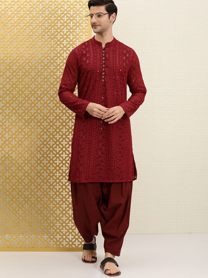 Men Maroon Paisley Regular Jashn Kurta with Patiala - House of Pataudi