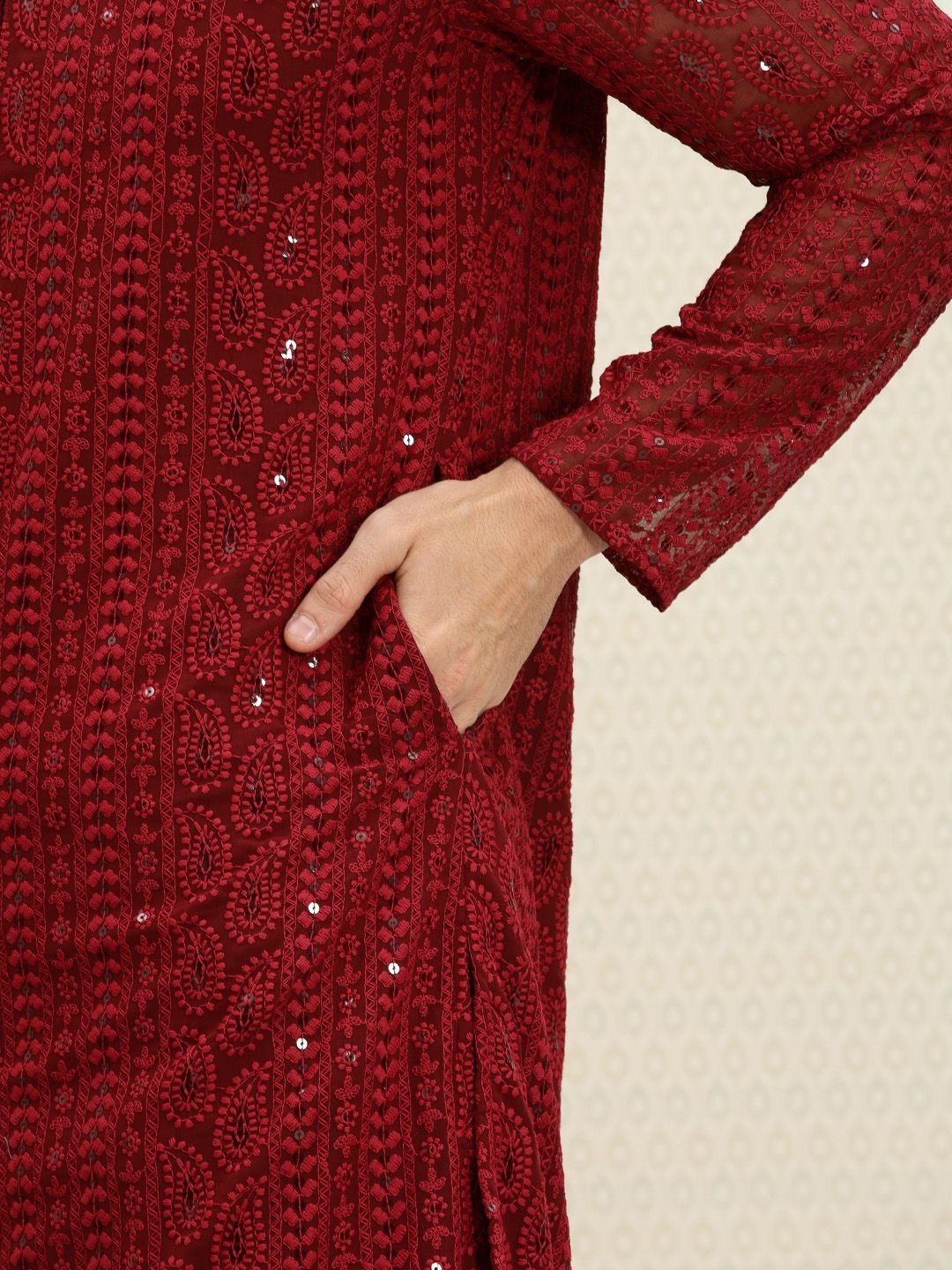 Men Maroon Paisley Regular Jashn Kurta with Patiala - House of Pataudi